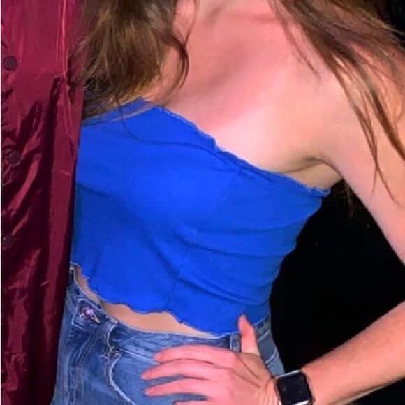 5/$25 DEAL frill trim rib-knit bandeau top blue - Picture 3 of 6